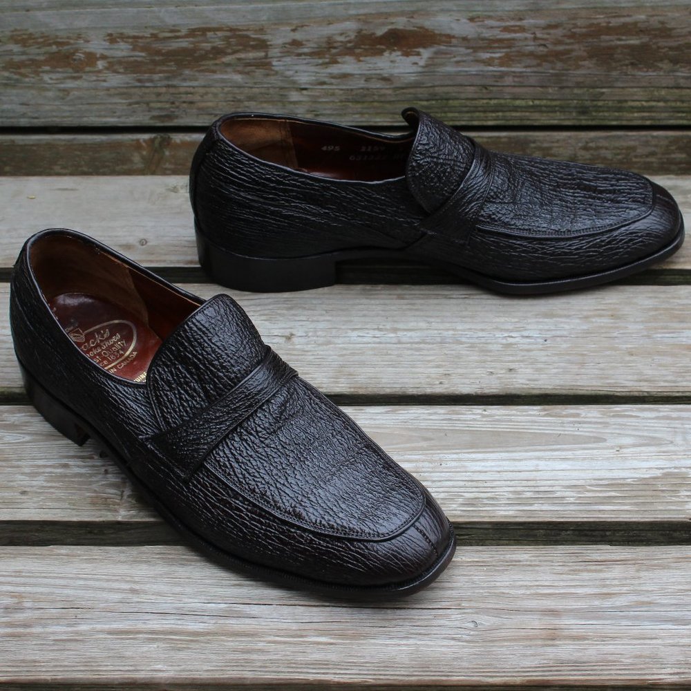 Vintage Dark Brown Genuine Sharkskin Slip-on Shoes, Made in Canada, 9.5 D, EUC